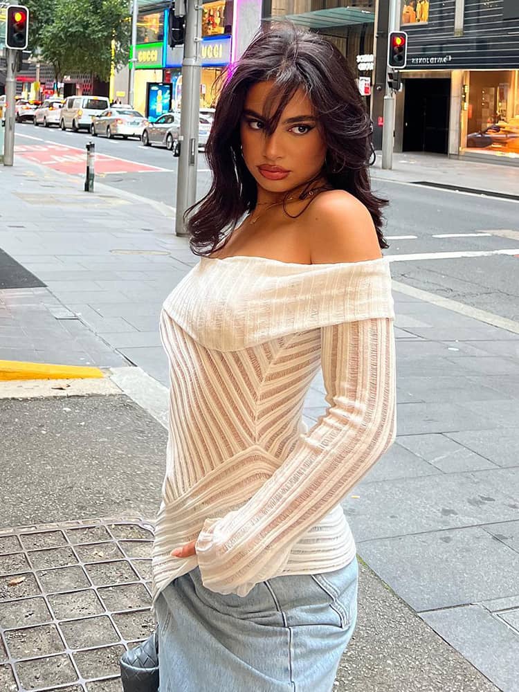 Women's Irregular One Shoulder Long Sleeve Top