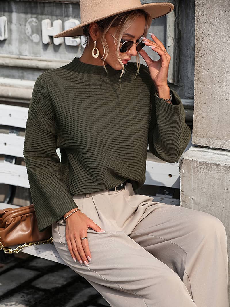 Solid Color Nine-Quarter Sleeve Sweater for Women