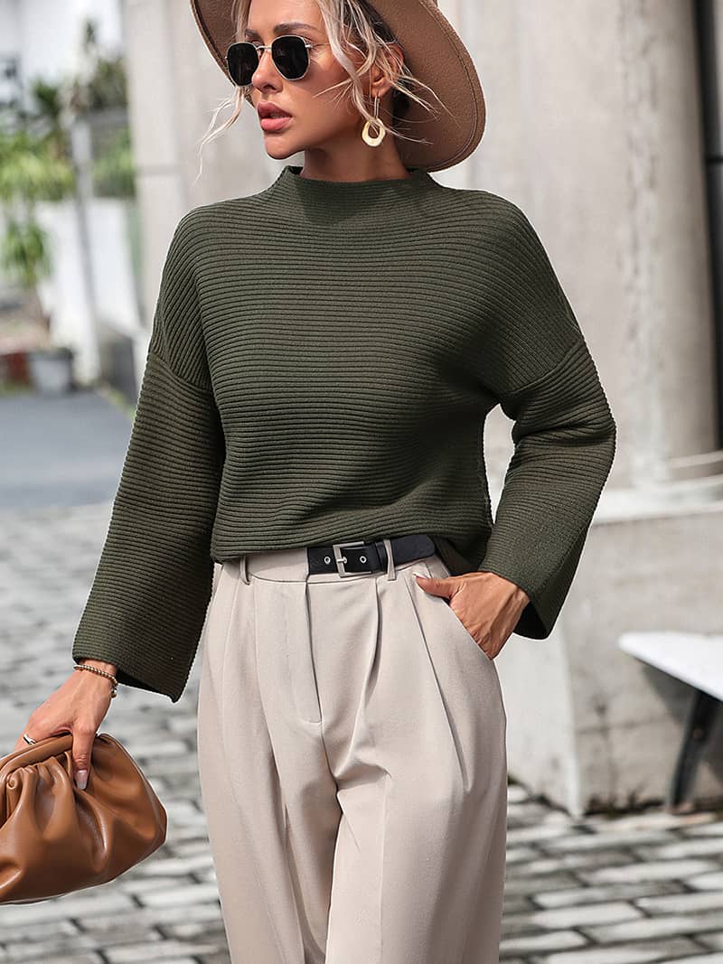 Solid Color Nine-Quarter Sleeve Sweater for Women