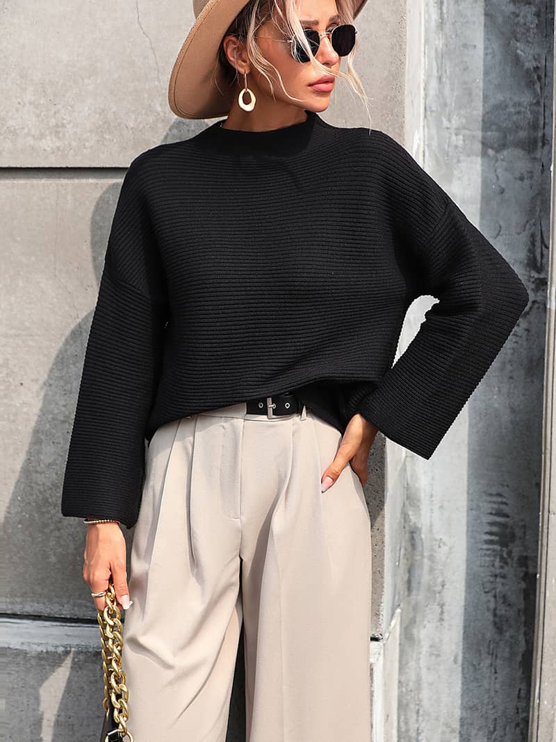 Solid Color Nine-Quarter Sleeve Sweater for Women