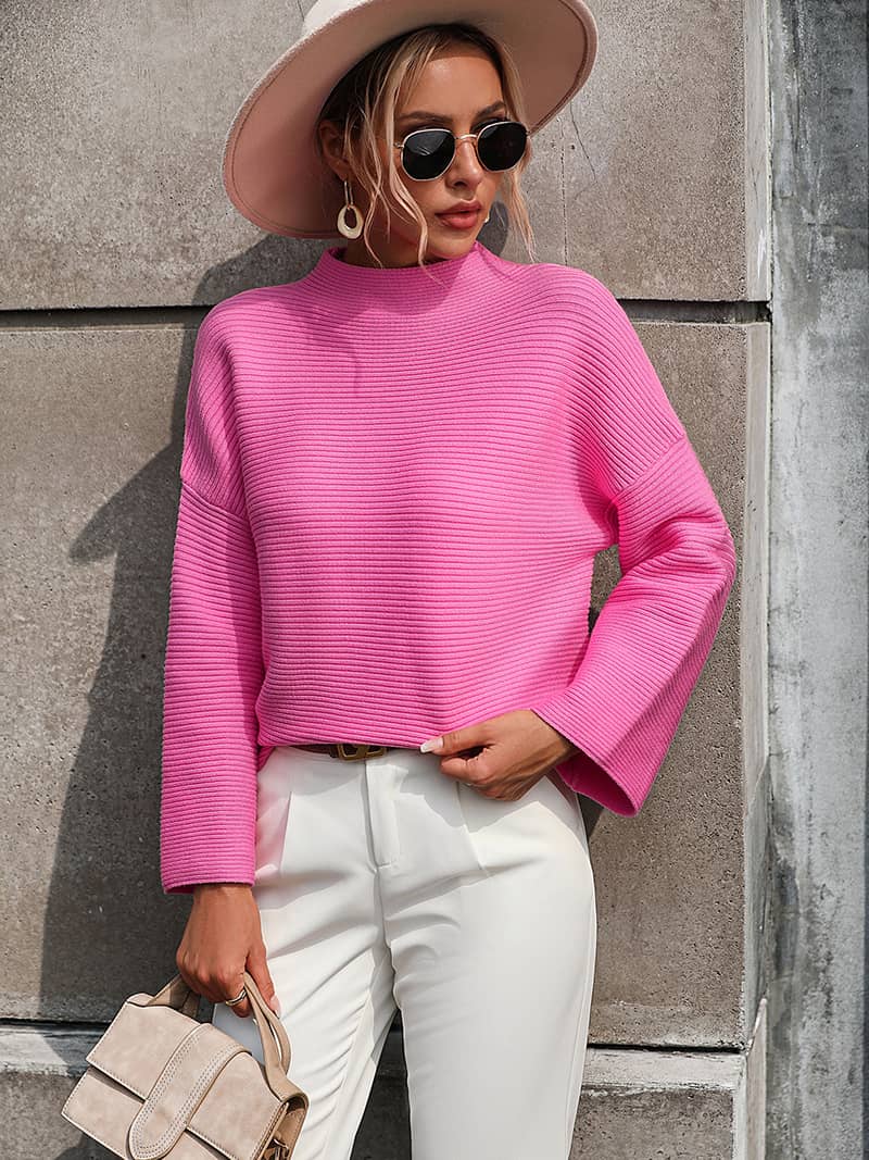 Solid Color Nine-Quarter Sleeve Sweater for Women