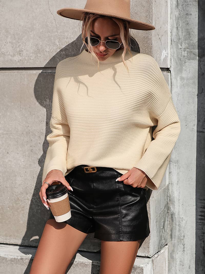 Solid Color Nine-Quarter Sleeve Sweater for Women