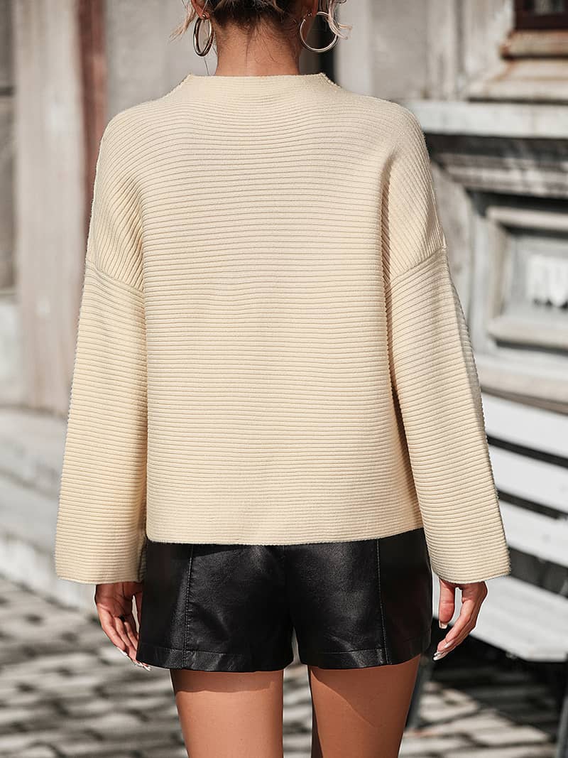 Solid Color Nine-Quarter Sleeve Sweater for Women