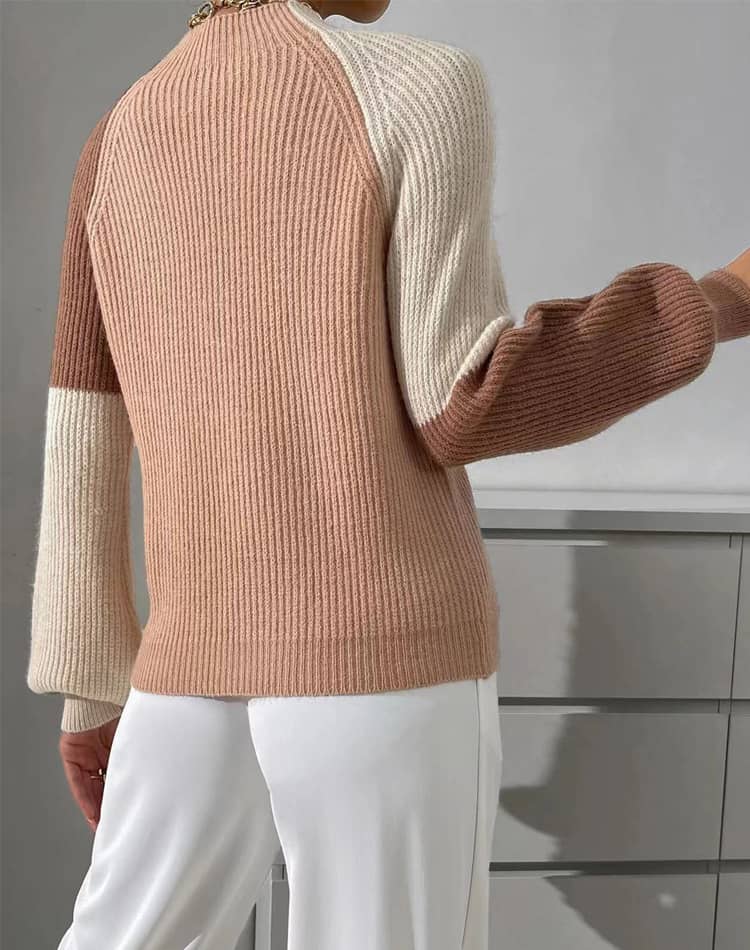 Contrast color loose and stylish pullover sweater