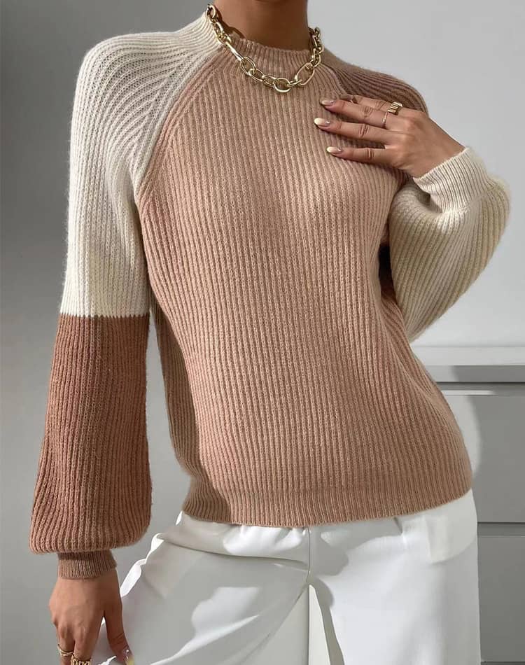 Contrast color loose and stylish pullover sweater