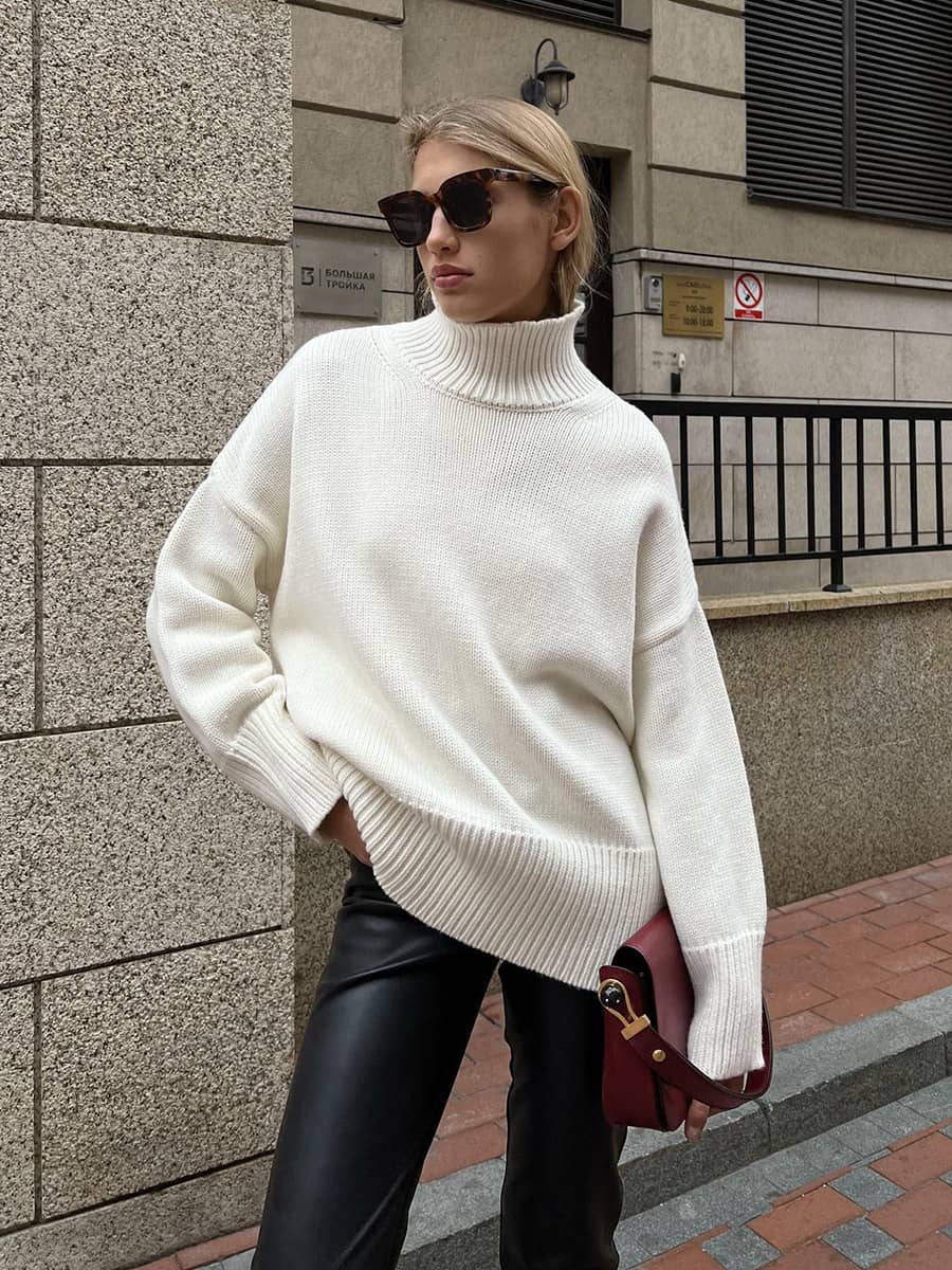 Casual half turtleneck solid color sweater