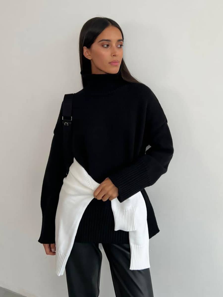 Casual half turtleneck solid color sweater