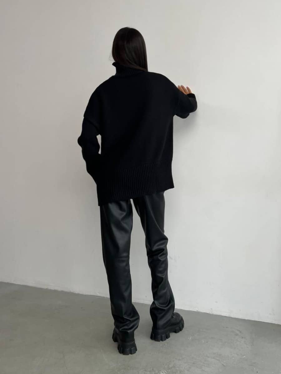 Casual half turtleneck solid color sweater
