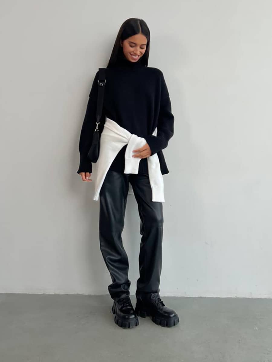 Casual half turtleneck solid color sweater