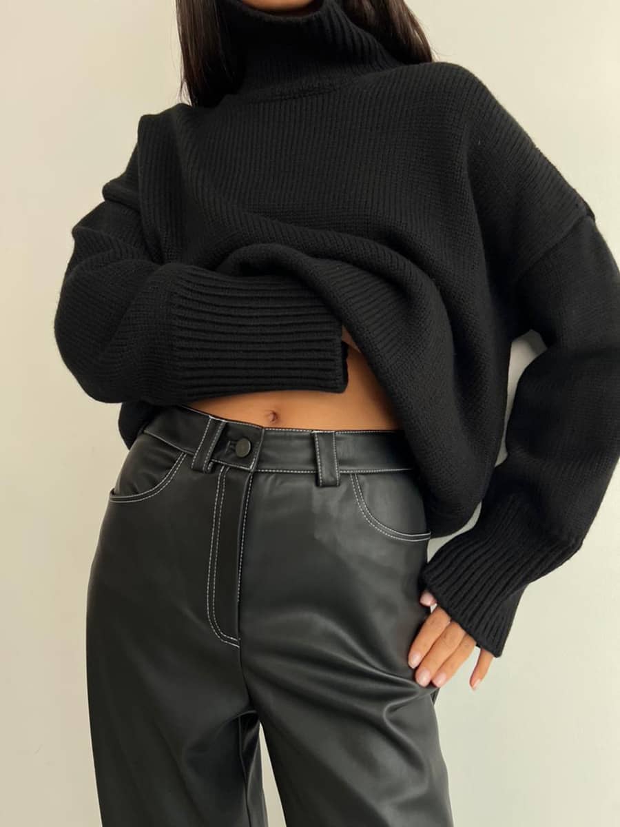 Casual half turtleneck solid color sweater
