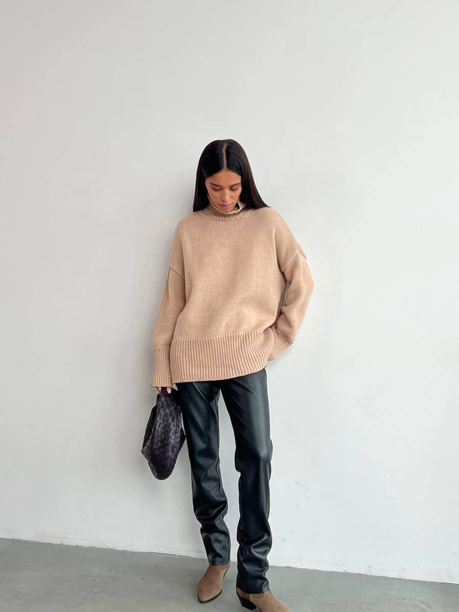 Casual half turtleneck solid color sweater