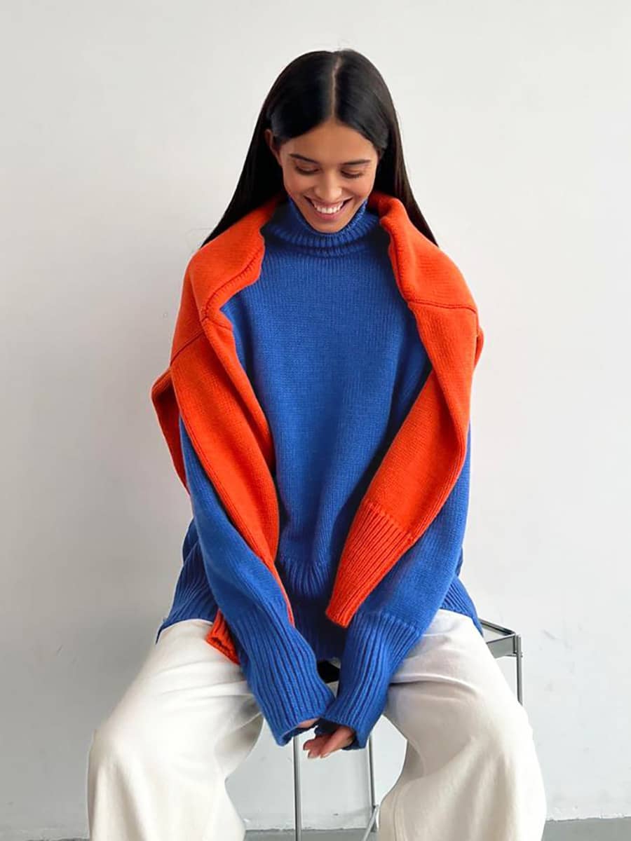 Casual half turtleneck solid color sweater