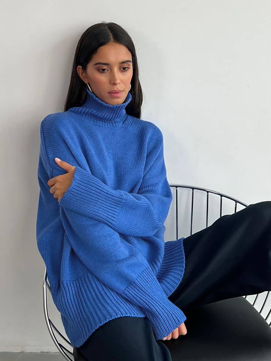 Casual half turtleneck solid color sweater