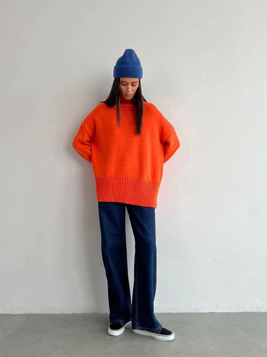Casual half turtleneck solid color sweater