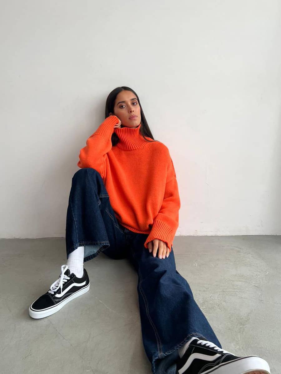 Casual half turtleneck solid color sweater
