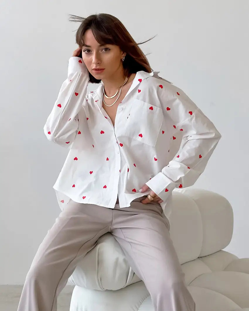 Heart Pattern Printed Shirt for Women