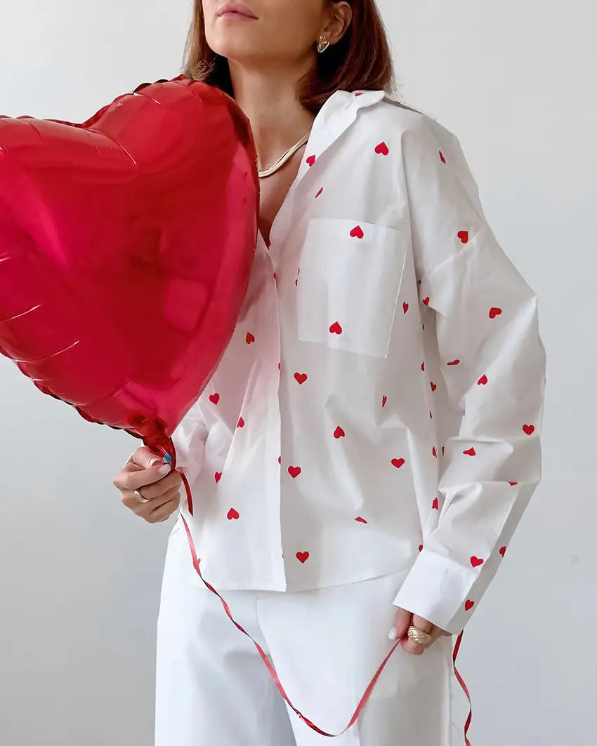 Heart Pattern Printed Shirt for Women