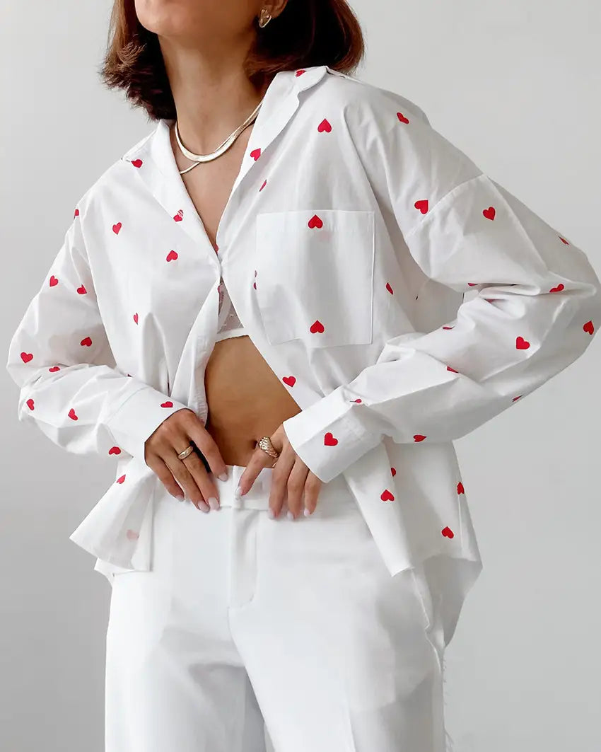 Heart Pattern Printed Shirt for Women
