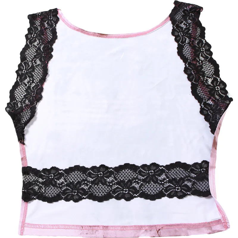 Sleeveless splicing backless printed lace short tank top