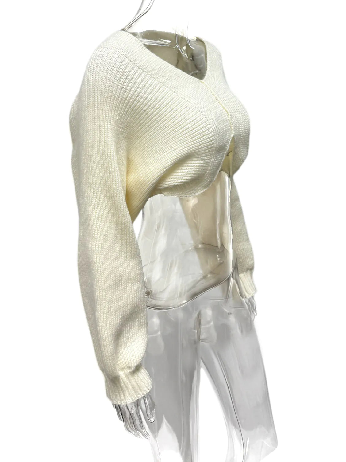 V-neck navel-baring short knitted sweater