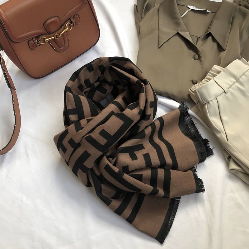 Double-sided ET imitation cashmere scarf letter warm shawl - L180cm