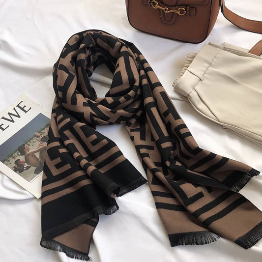 Double-sided ET imitation cashmere scarf letter warm shawl - L180cm