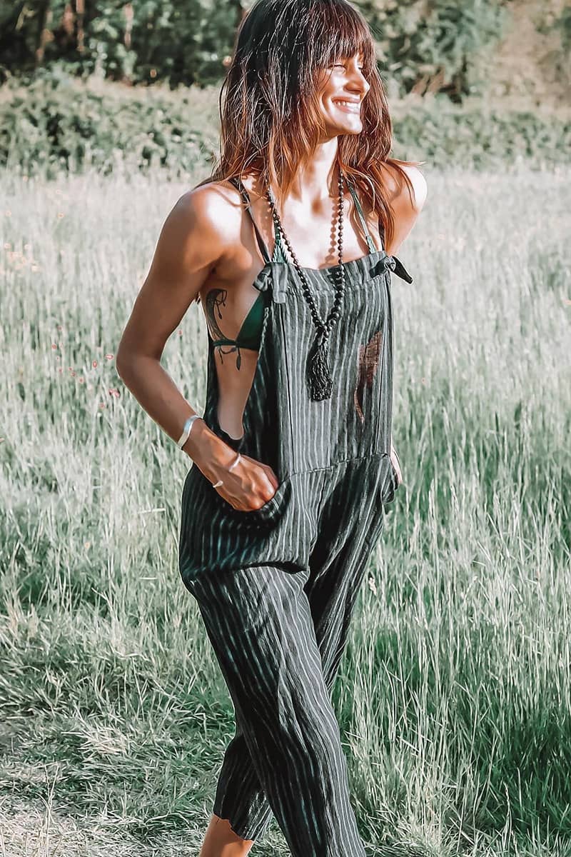 Striped suspender wide-leg jumpsuit