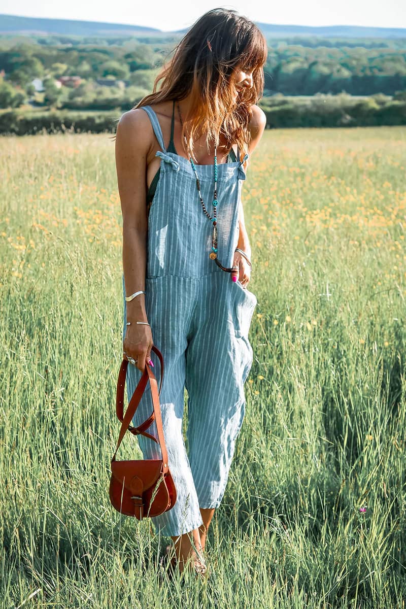 Striped suspender wide-leg jumpsuit