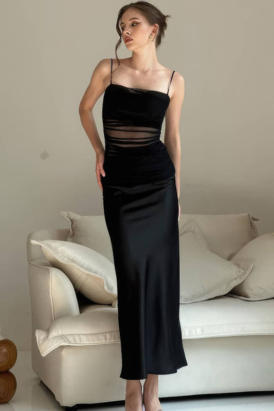 Fake two-piece mesh camisole stitching dress