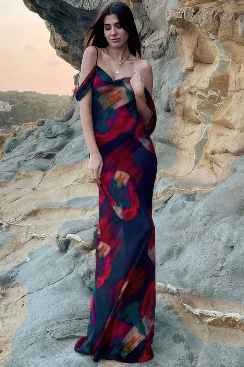 Printed long suspender dress