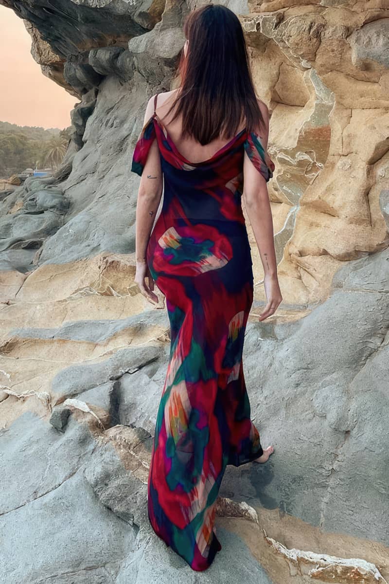 Printed long suspender dress