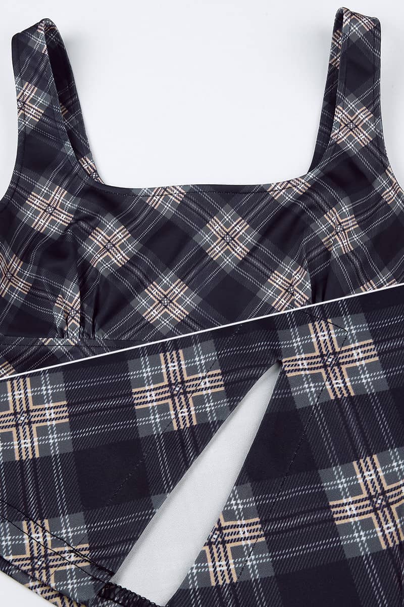 Checked Slit Open Back Dress