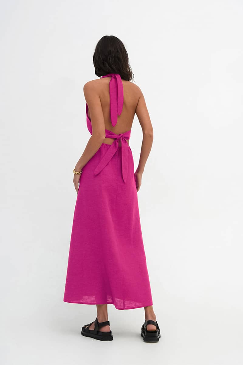 Hollow Out Back Cotton Neck Hanging Dress