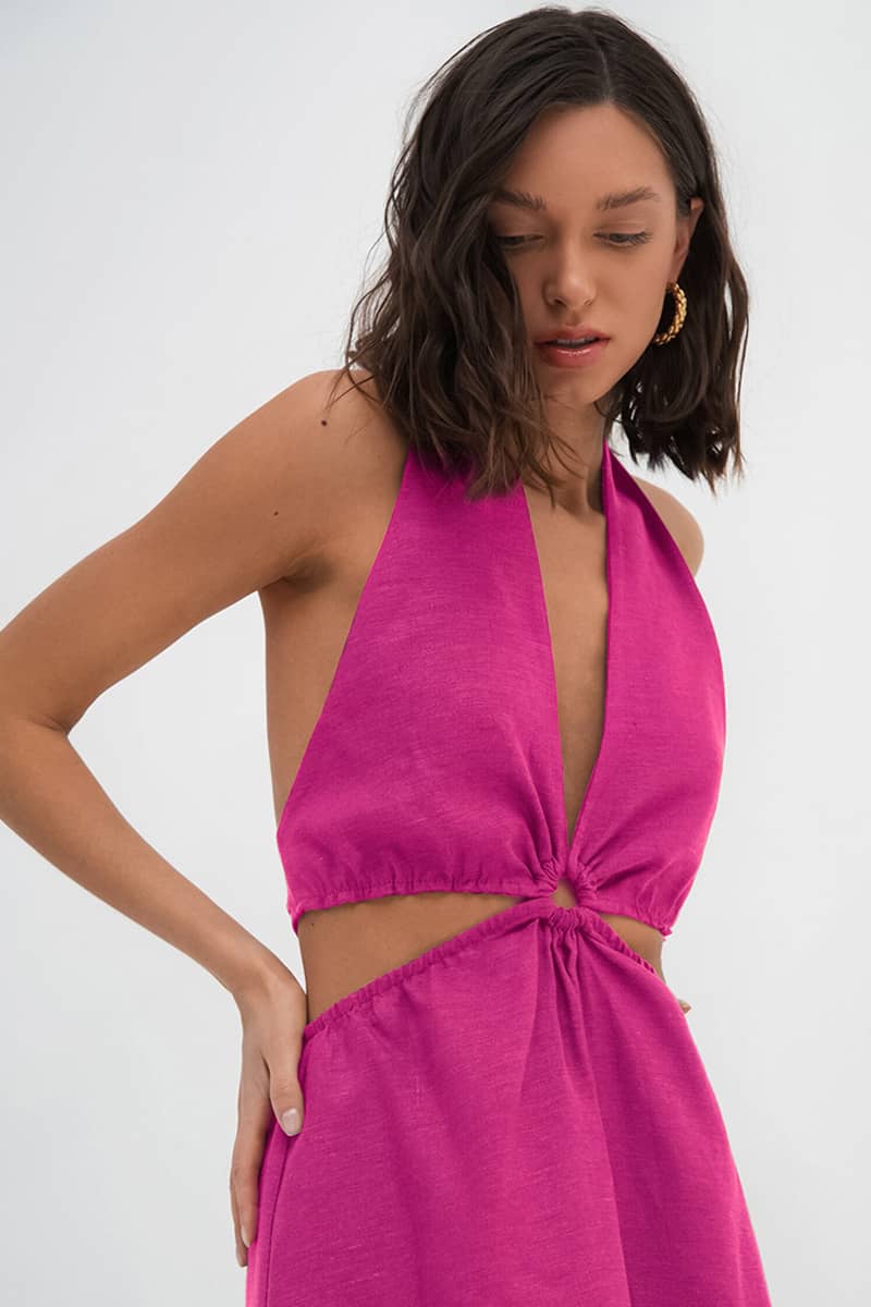 Hollow Out Back Cotton Neck Hanging Dress