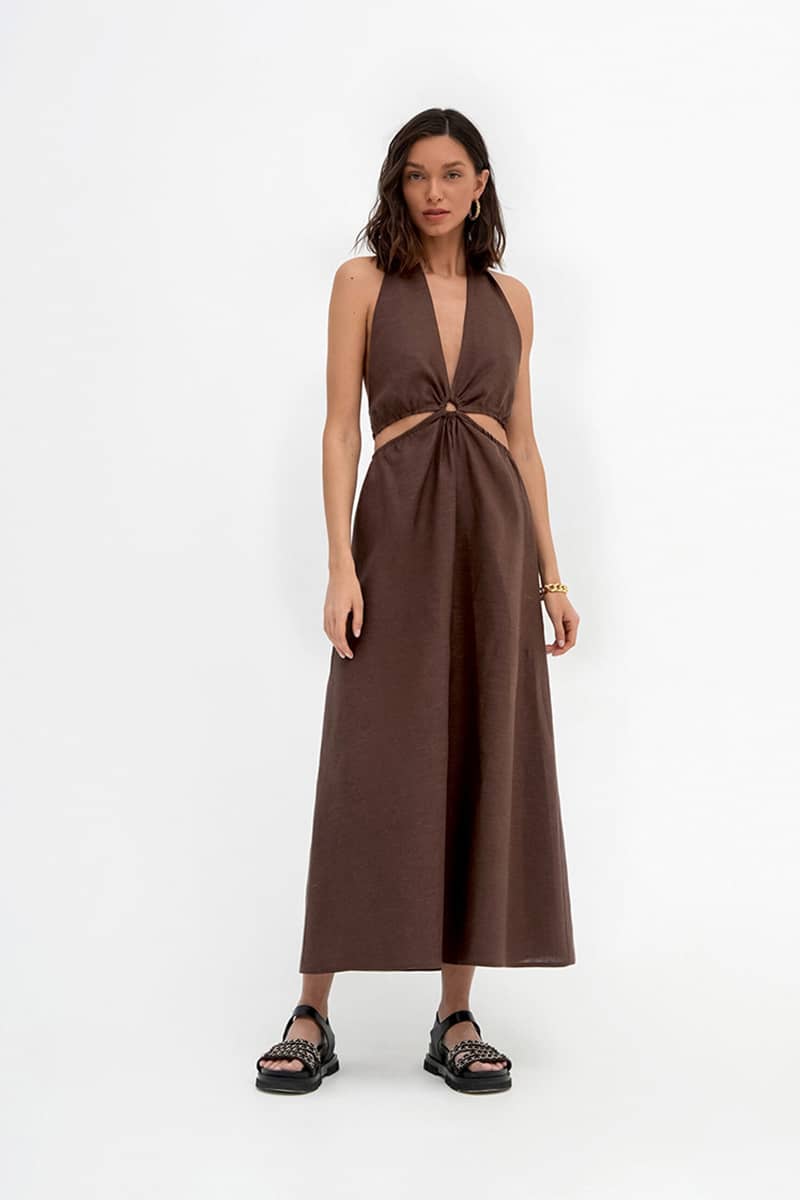 Hollow Out Back Cotton Neck Hanging Dress