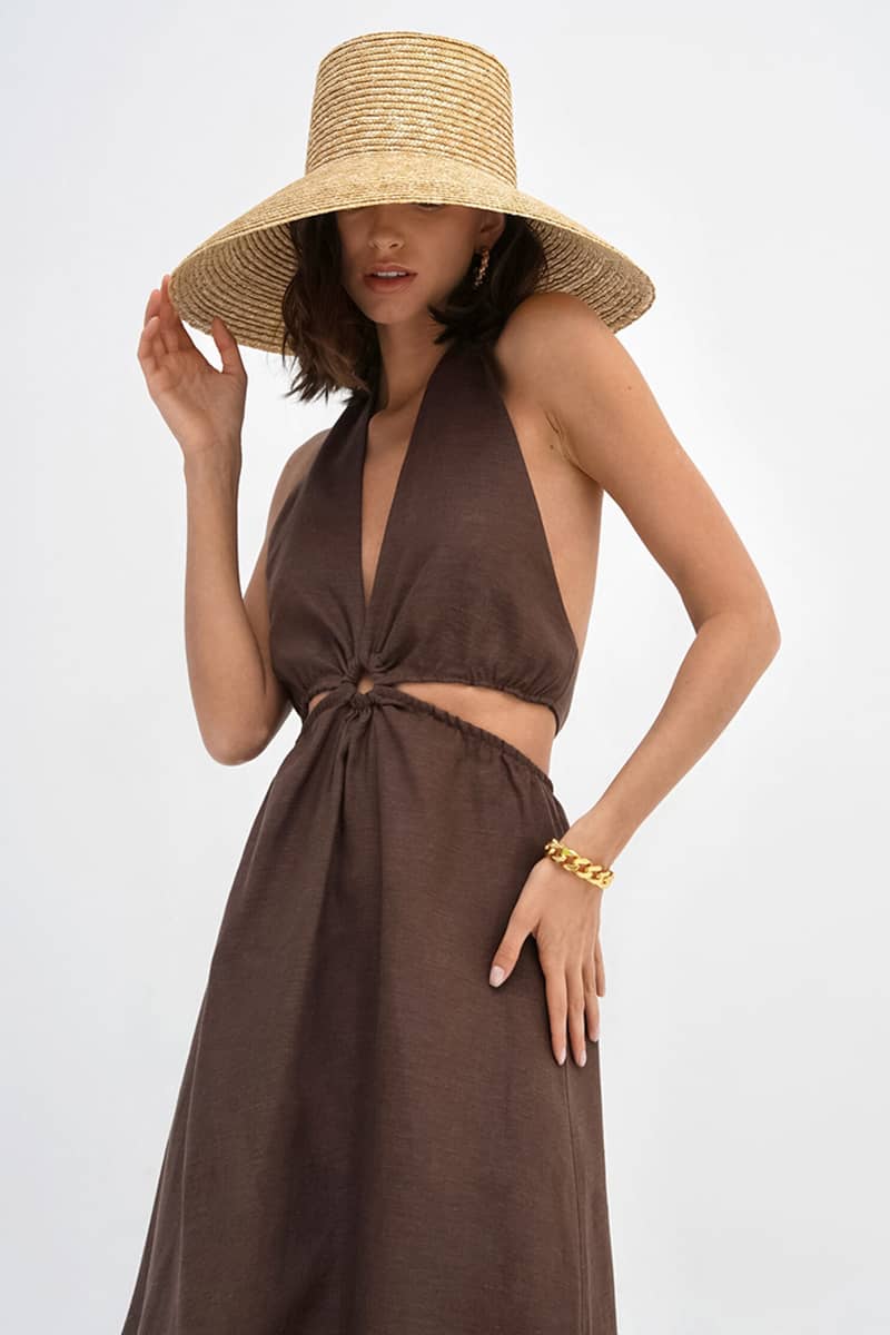 Hollow Out Back Cotton Neck Hanging Dress