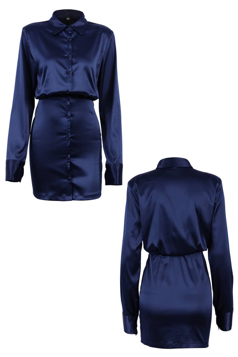 Solid Color Long Sleeve Shirt Dress