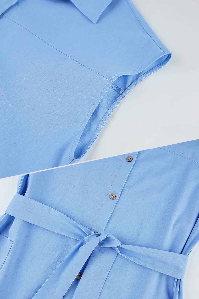 Sleeveless Linen-Cotton Blend Dress with V-Neckline and High Waist