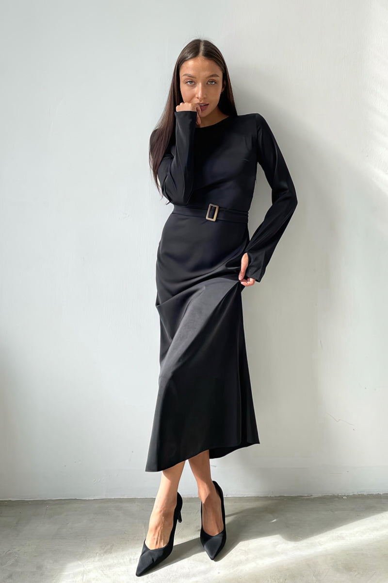 Black slim fit satin dress