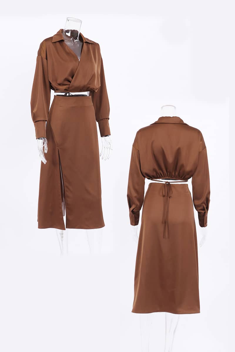 Silk-like Satin Skirt Suit Set