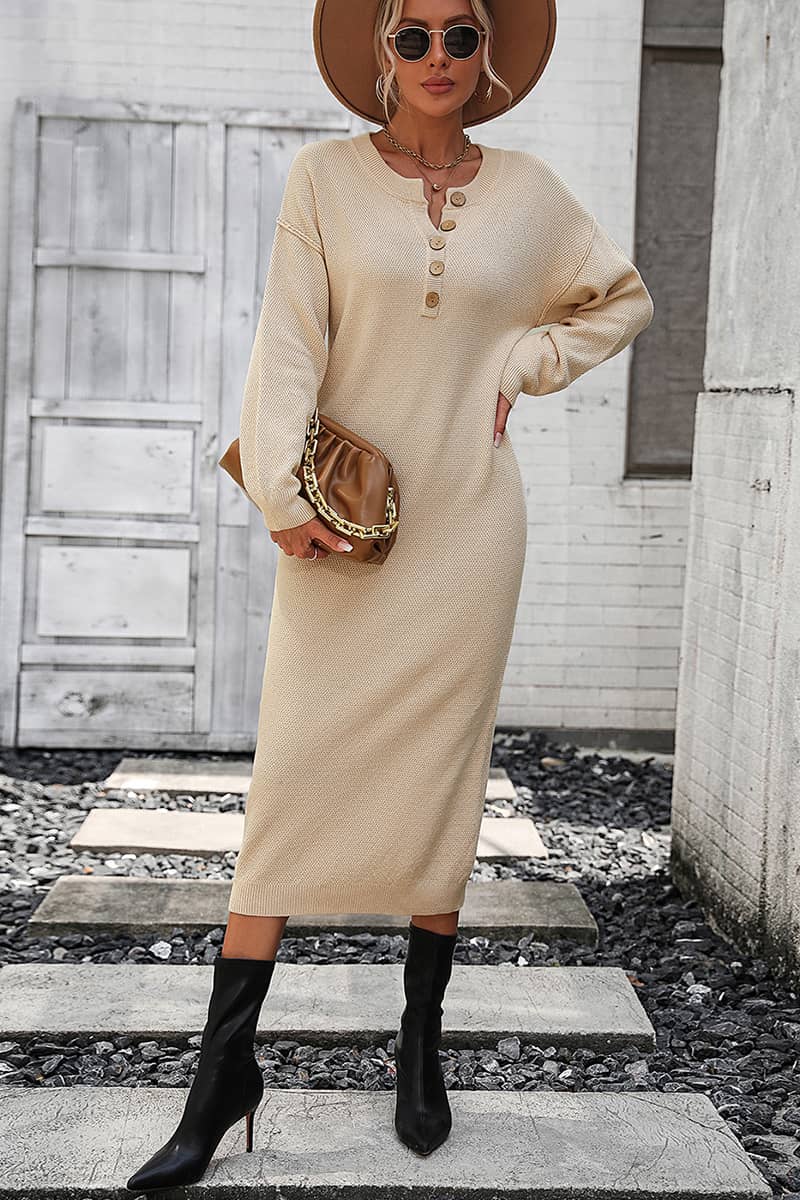 Solid Color Knitted Sweater Dress