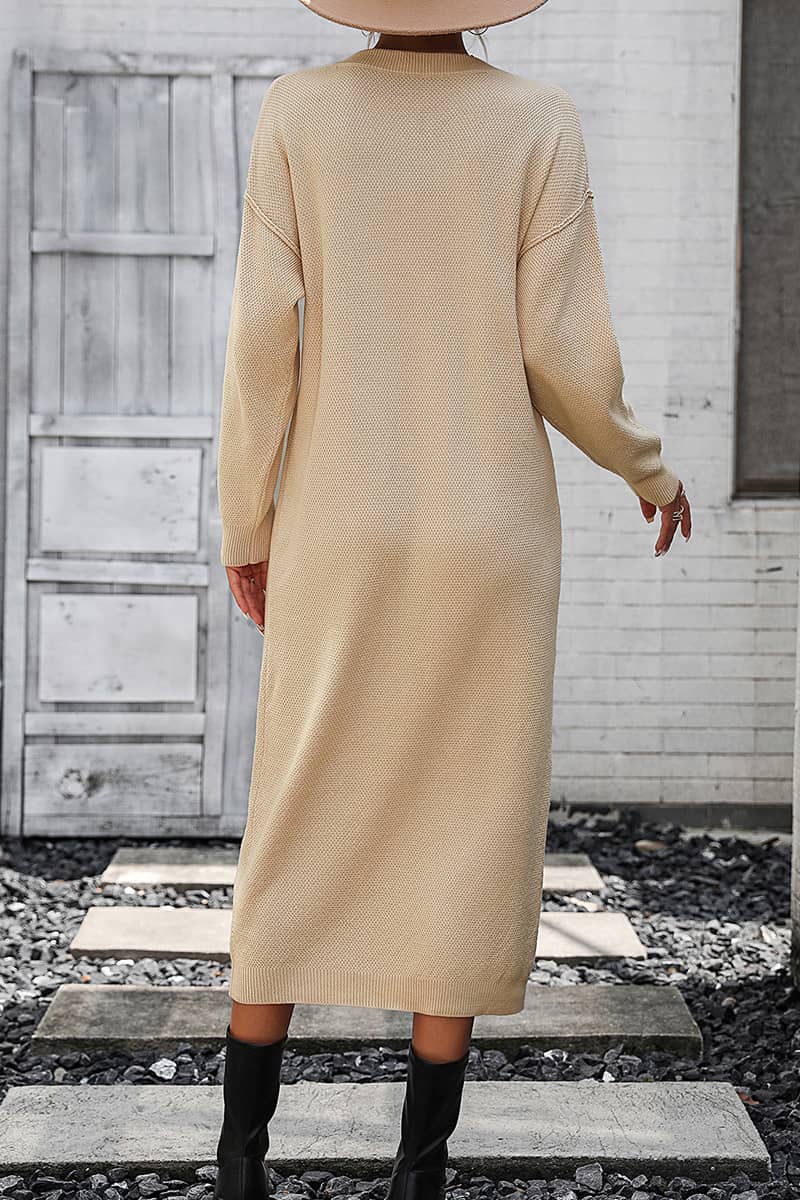 Solid Color Knitted Sweater Dress