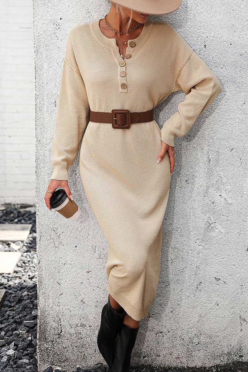 Solid Color Knitted Sweater Dress