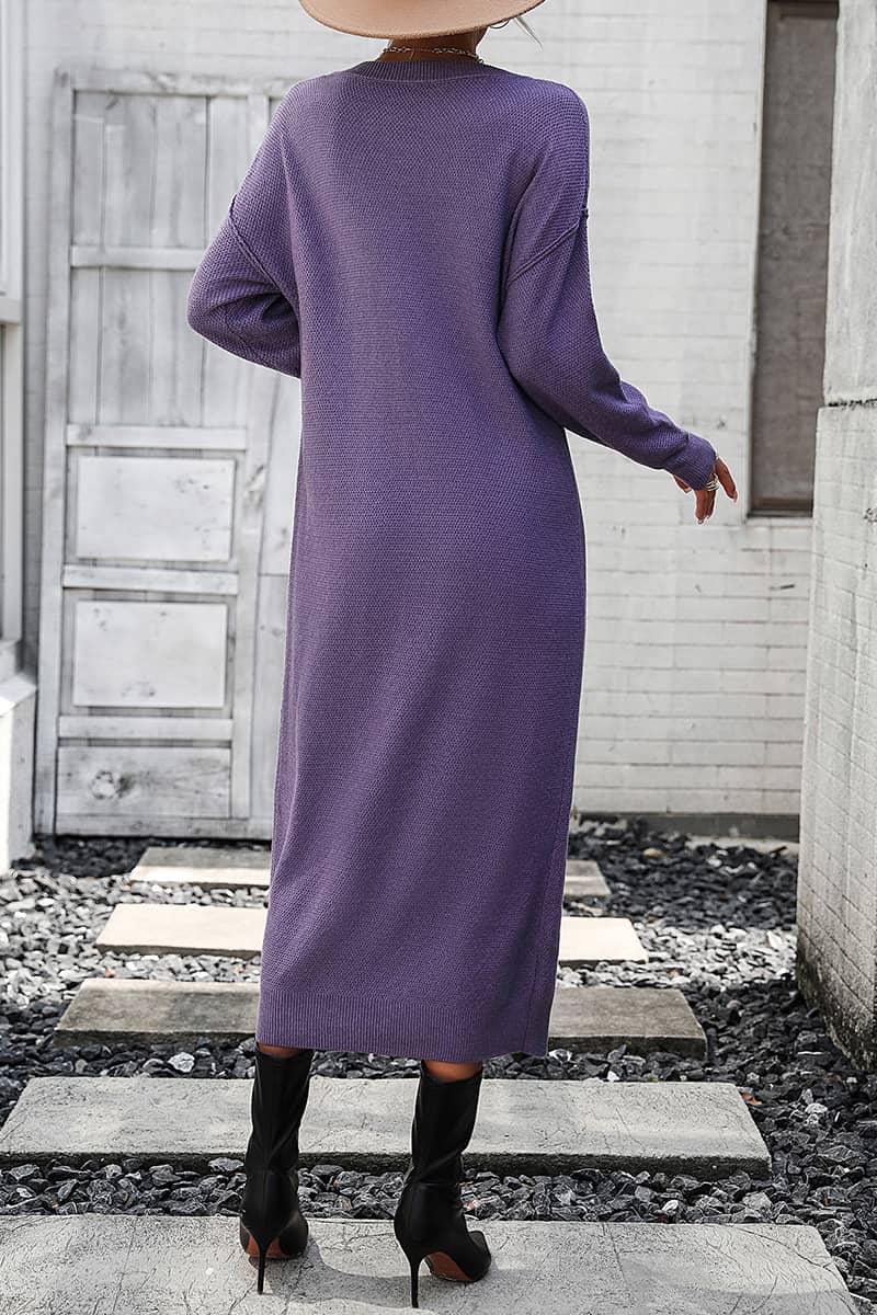 Solid Color Knitted Sweater Dress