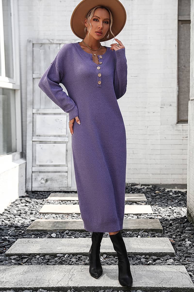 Solid Color Knitted Sweater Dress