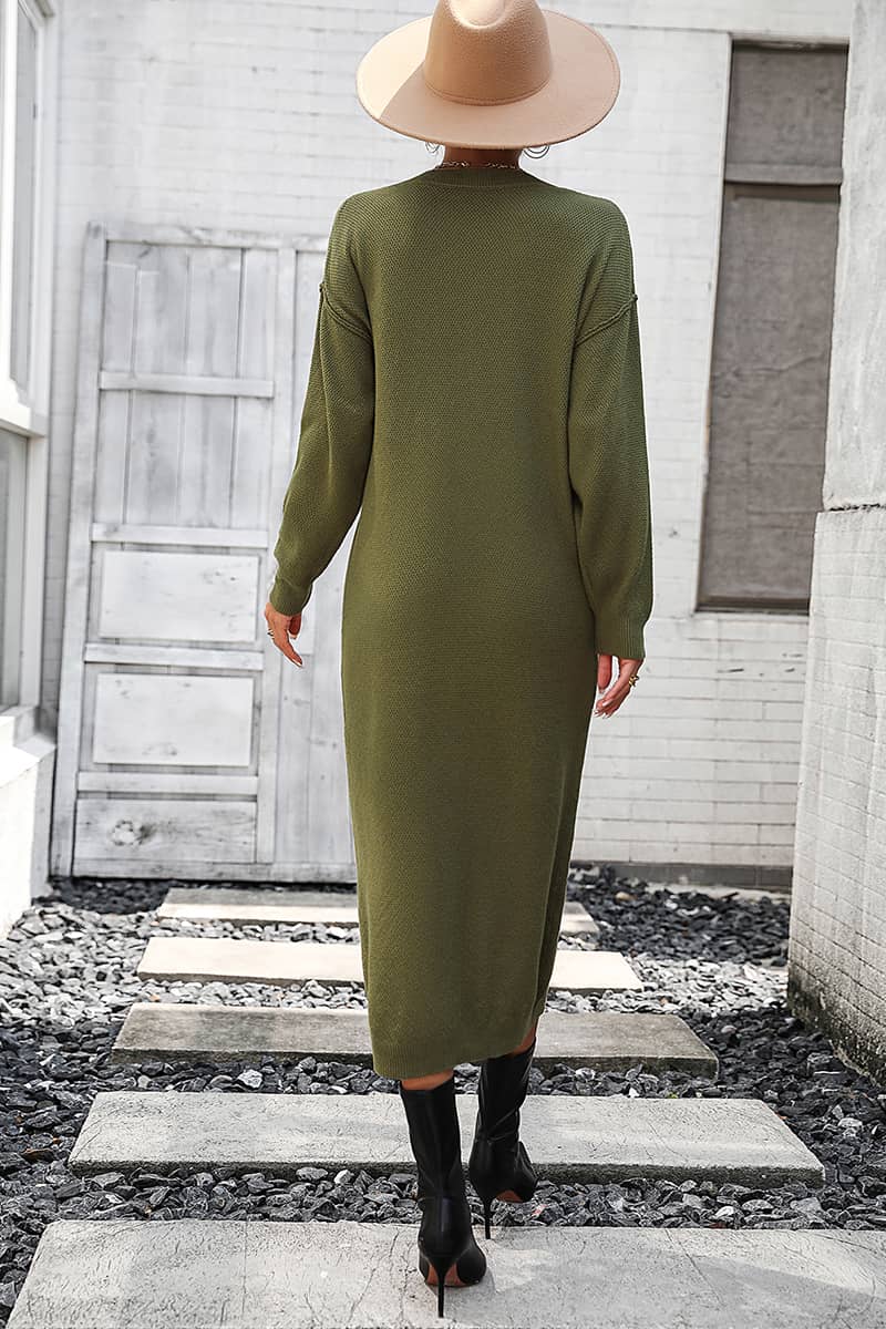 Solid Color Knitted Sweater Dress