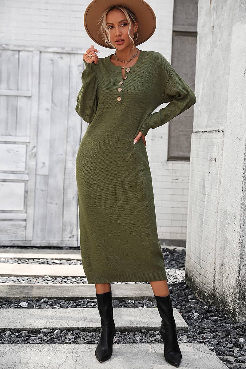Solid Color Knitted Sweater Dress
