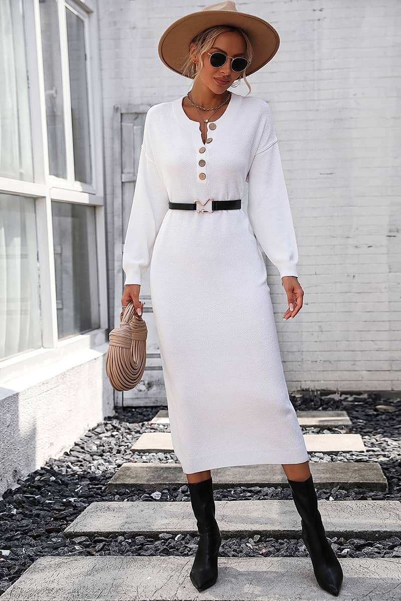 Solid Color Knitted Sweater Dress
