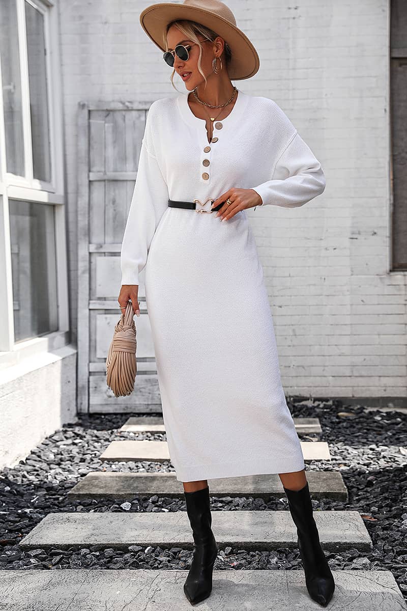 Solid Color Knitted Sweater Dress