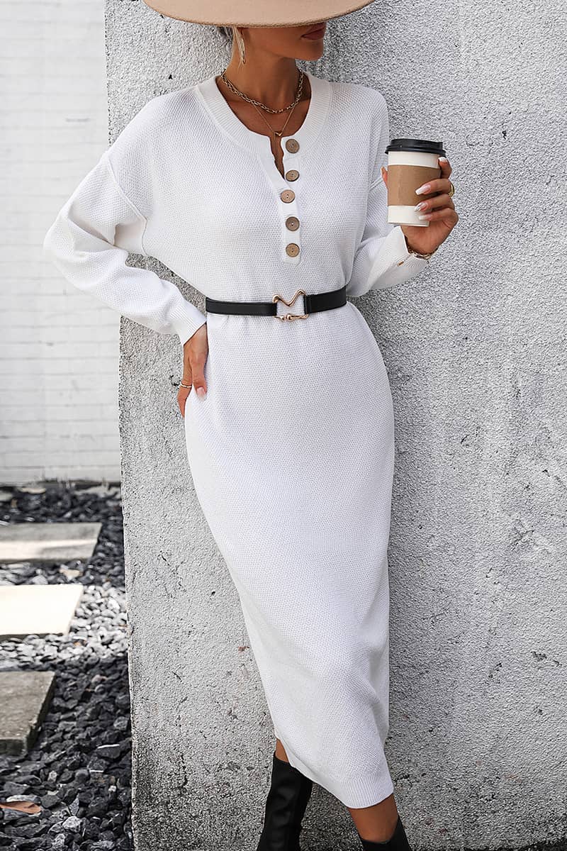 Solid Color Knitted Sweater Dress